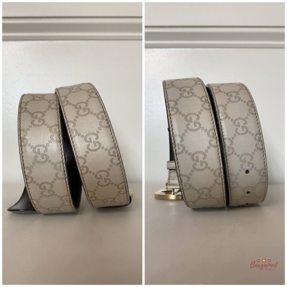 Authentic Gucci Cream Guccissima Leather Gold Interlocking G Buckle Belt 85/34 - Picture 9 of 13